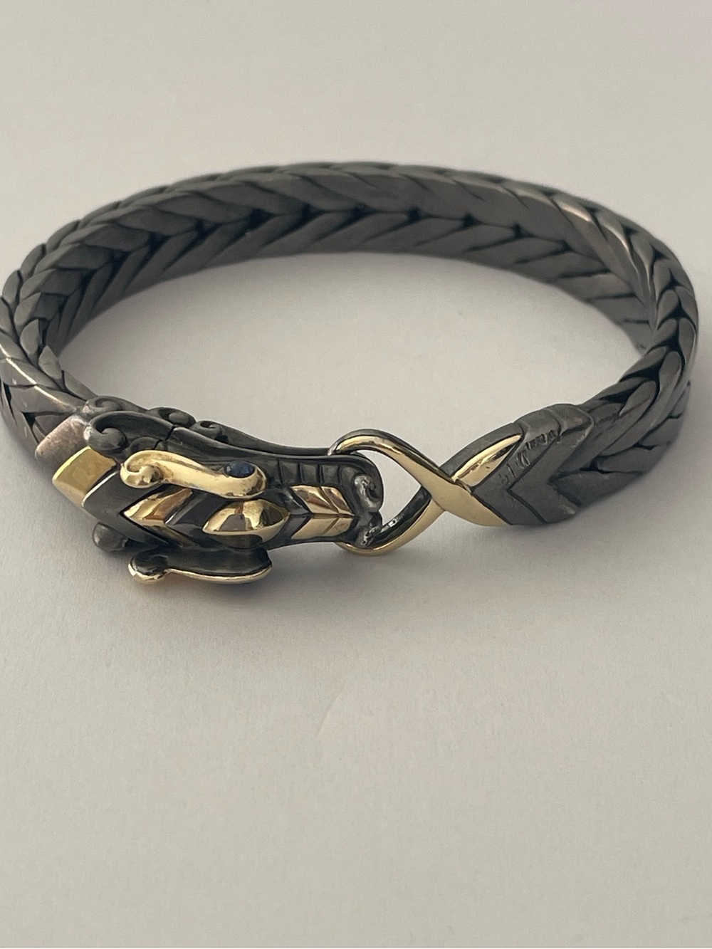John Hardy Naga Dark Silver & 18k Dragon Bracelet -9mm Sapphire Eyes